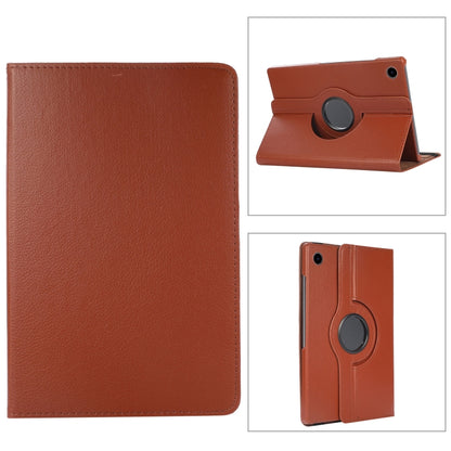 For Samsung Galaxy Tab A9 / Tab A11 Litchi Texture 360 Degrees Rotation Holder Leather Tablet Case(Brown) by bashfashion