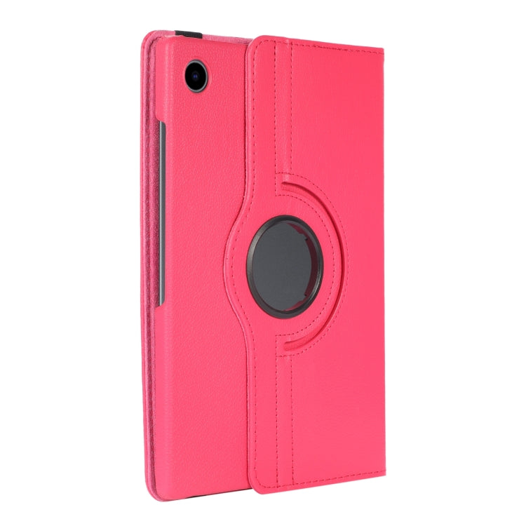 For Samsung Galaxy Tab A9 / Tab A11 Litchi Texture 360 Degrees Rotation Holder Leather Tablet Case(Rose Red) by bashfashion