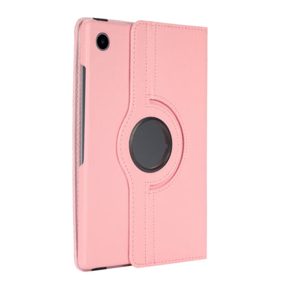 For Samsung Galaxy Tab A9 / Tab A11 Litchi Texture 360 Degrees Rotation Holder Leather Tablet Case(Pink) by bashfashion