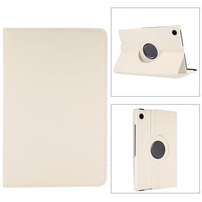 For Samsung Galaxy Tab A9 / Tab A11 Litchi Texture 360 Degrees Rotation Holder Leather Tablet Case(White) by bashfashion