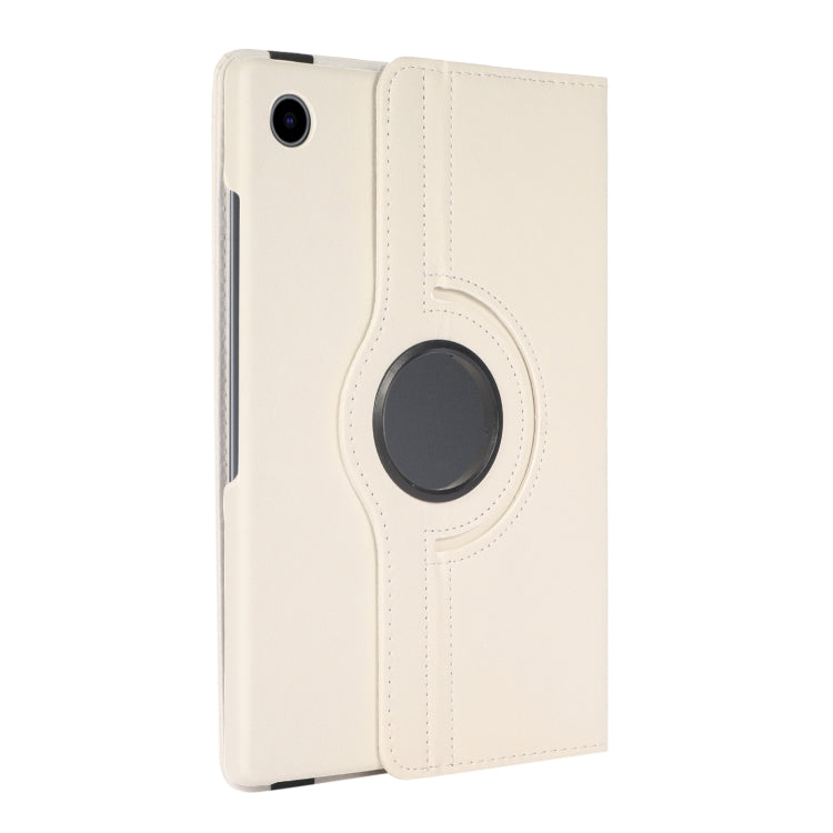 For Samsung Galaxy Tab A9 / Tab A11 Litchi Texture 360 Degrees Rotation Holder Leather Tablet Case(White) by bashfashion