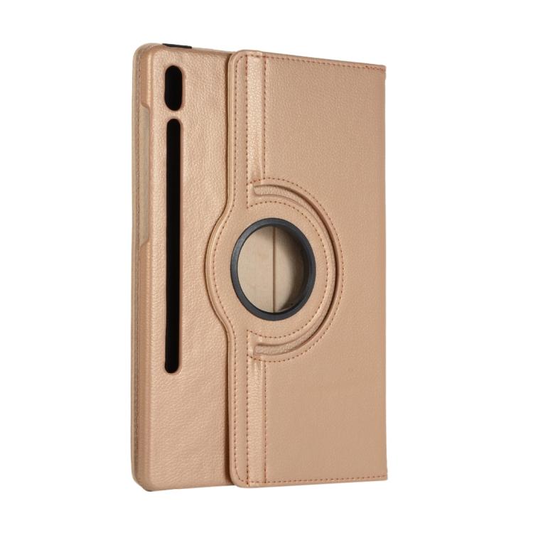For Samsung Galaxy Tab S10 FE+ Litchi Texture 360 Degrees Rotation Holder Leather Tablet Case(Golden) by bashfashion