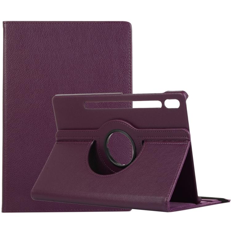 For Samsung Galaxy Tab S10 FE+ Litchi Texture 360 Degrees Rotation Holder Leather Tablet Case(Purple) by bashfashion