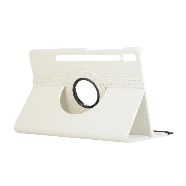 For Samsung Galaxy Tab S10 FE+ Litchi Texture 360 Degrees Rotation Holder Leather Tablet Case(White) by bashfashion