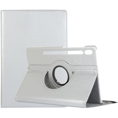For Samsung Galaxy Tab S10 FE+ Litchi Texture 360 Degrees Rotation Holder Leather Tablet Case(Silver) by bashfashion