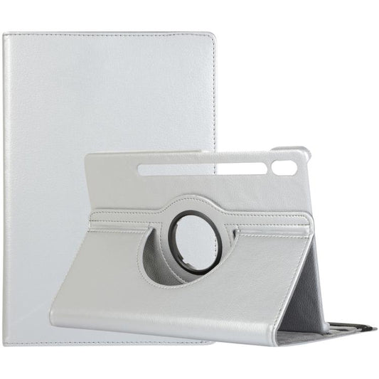 For Samsung Galaxy Tab S10 FE+ Litchi Texture 360 Degrees Rotation Holder Leather Tablet Case(Silver) by bashfashion