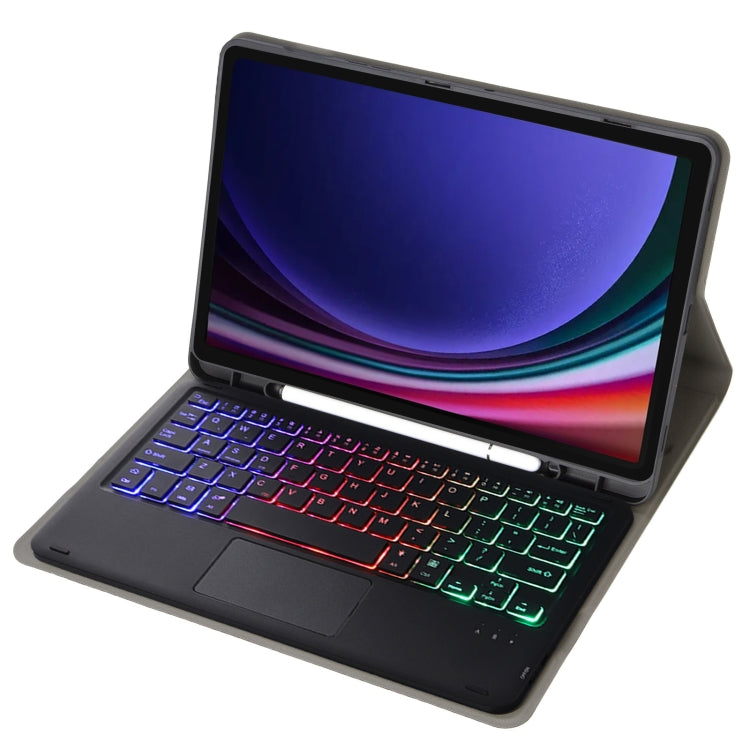 For Samsung Galaxy Tab S10 Lite / S10 FE / S9 FE Candy Color Touch Backlight Bluetooth Keyboard Leather Tablet Case with Pen Holder(Black) by bashfashion