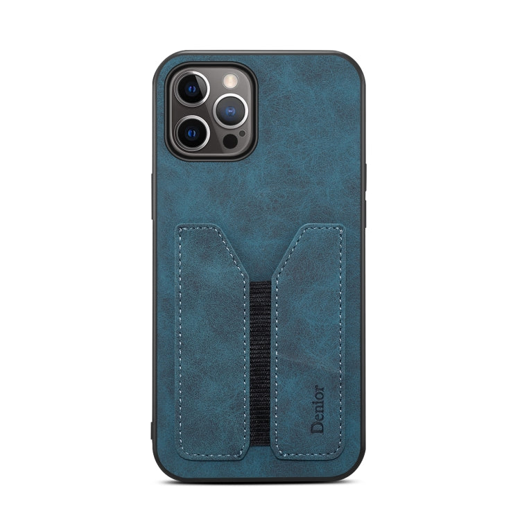 For iPhone 15 Pro Max Denior DV Elastic Card Slot PU Back Cover Phone Case(Blue) by Denior