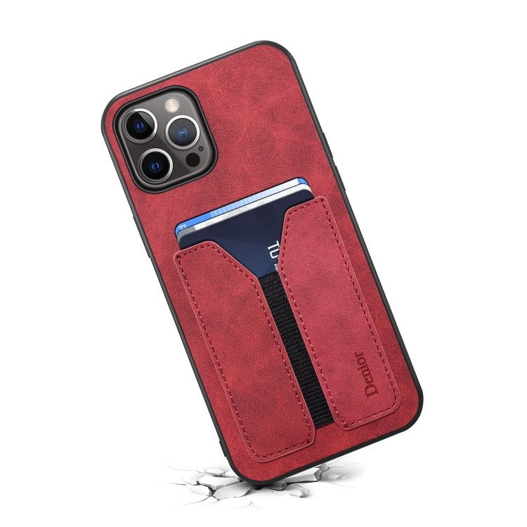 For iPhone 15 Pro Max Denior DV Elastic Card Slot PU Back Cover Phone Case(Red) by Denior