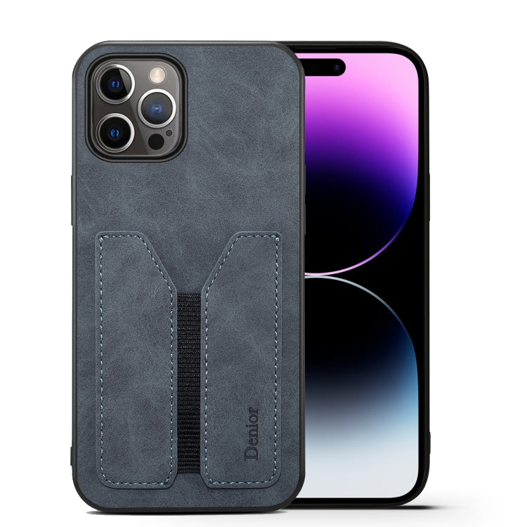 For iPhone 15 Pro Denior DV Elastic Card Slot PU Back Cover Phone Case(Grey) by Denior