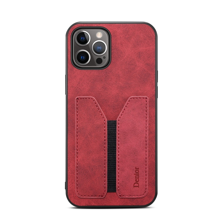 For iPhone 15 Pro Denior DV Elastic Card Slot PU Back Cover Phone Case(Red) by Denior