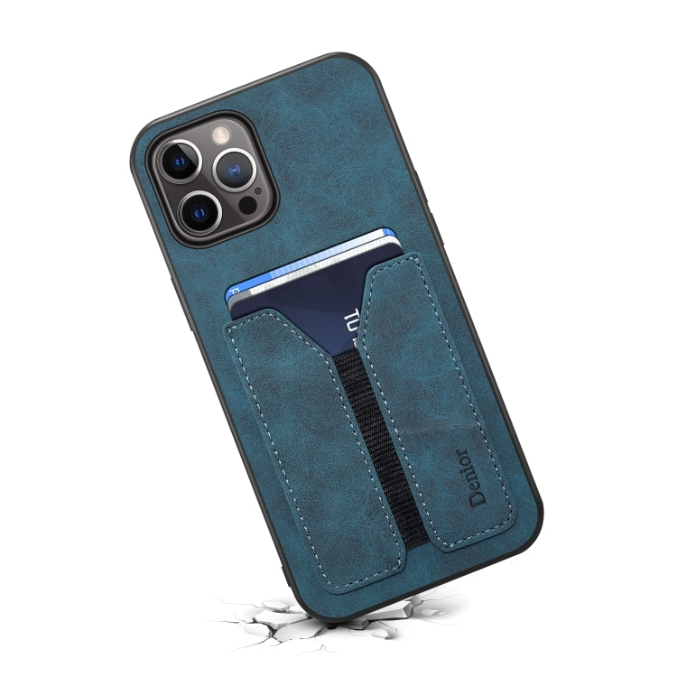 For iPhone 15 Denior DV Elastic Card Slot PU Back Cover Phone Case(Blue) by Denior
