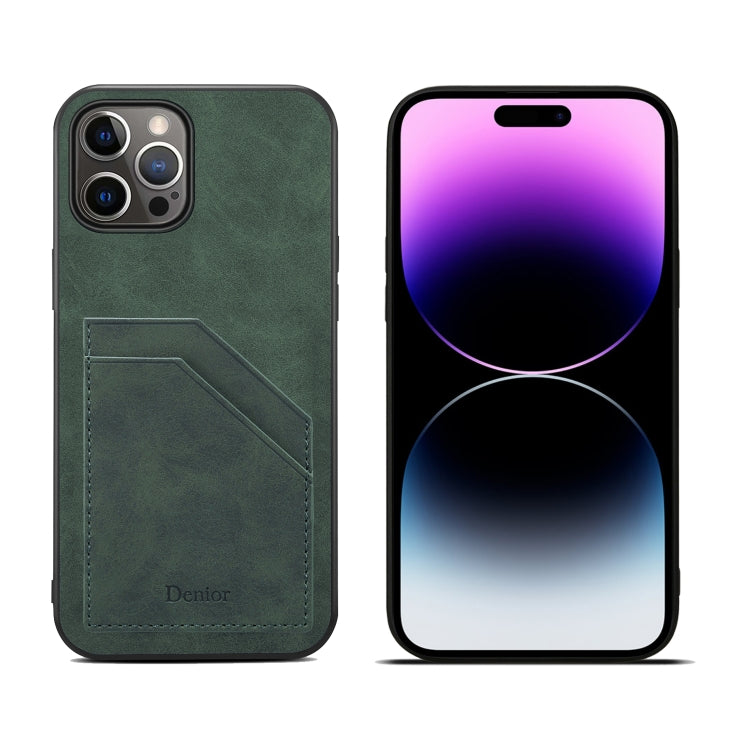For iPhone 15 Pro Max Denior PU Dual Card Slot Back Cover Phone Case(Green) by Denior