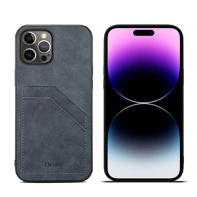 For iPhone 15 Pro Max Denior PU Dual Card Slot Back Cover Phone Case(Grey) by Denior