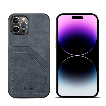 For iPhone 15 Pro Denior PU Dual Card Slot Back Cover Phone Case(Grey) by Denior