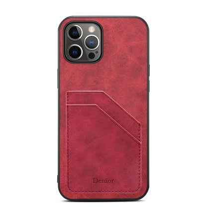 For iPhone 15 Plus Denior PU Dual Card Slot Back Cover Phone Case(Red) by Denior