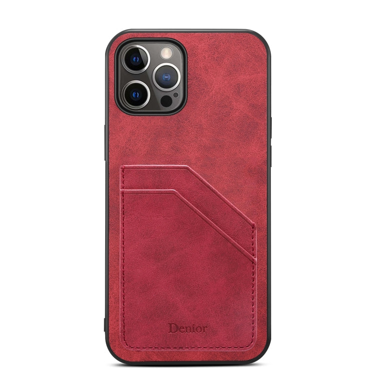 For iPhone 15 Denior PU Dual Card Slot Back Cover Phone Case(Red) by Denior