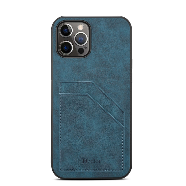 For iPhone 15 Denior PU Dual Card Slot Back Cover Phone Case(Blue) by Denior