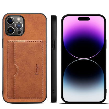 For iPhone 15 Pro Max Denior PU Single Card Slot Holder Phone Case(Brown) by Denior