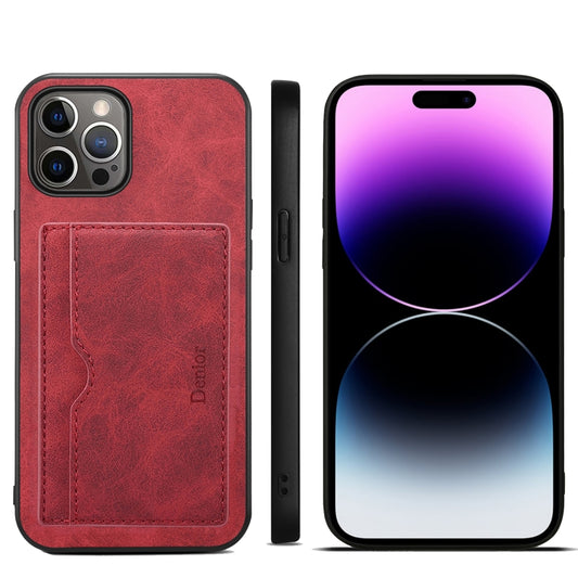 For iPhone 15 Pro Max Denior PU Single Card Slot Holder Phone Case(Red) by Denior