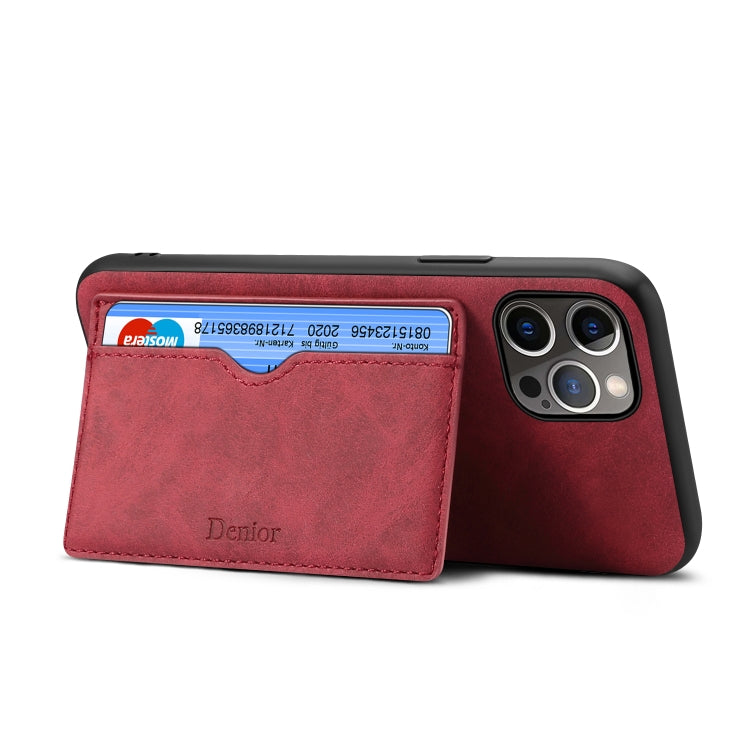 For iPhone 15 Pro Max Denior PU Single Card Slot Holder Phone Case(Red) by Denior