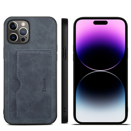 For iPhone 15 Pro Max Denior PU Single Card Slot Holder Phone Case(Grey) by Denior