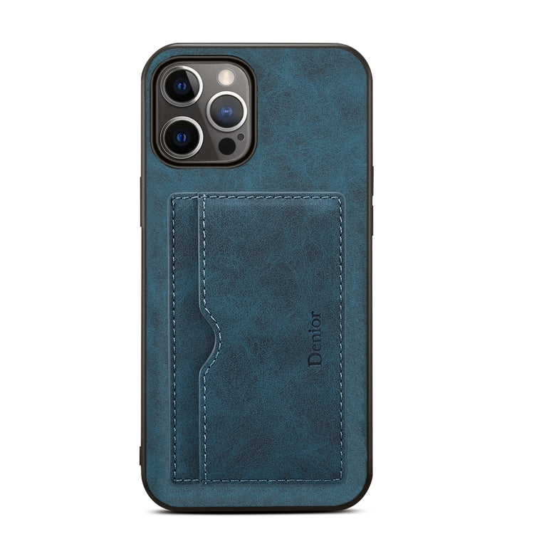 For iPhone 15 Pro Denior PU Single Card Slot Holder Phone Case(Blue) by Denior