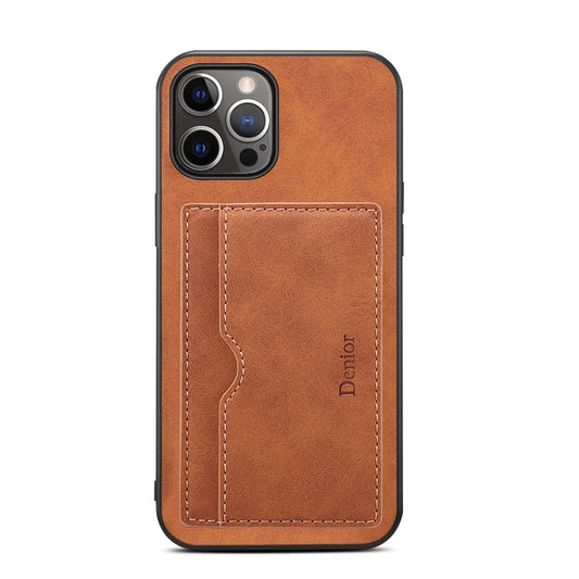 For iPhone 15 Pro Denior PU Single Card Slot Holder Phone Case(Brown) by Denior
