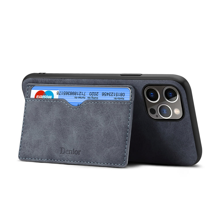 For iPhone 15 Pro Denior PU Single Card Slot Holder Phone Case(Grey) by Denior