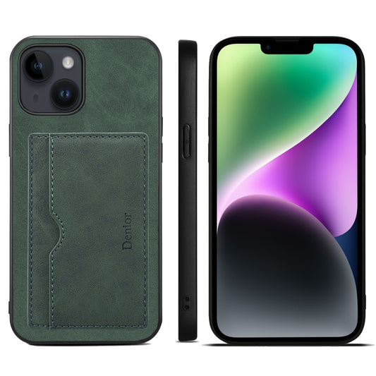 For iPhone 15 Plus Denior PU Single Card Slot Holder Phone Case(Green) by Denior