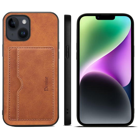 For iPhone 15 Plus Denior PU Single Card Slot Holder Phone Case(Brown) by Denior