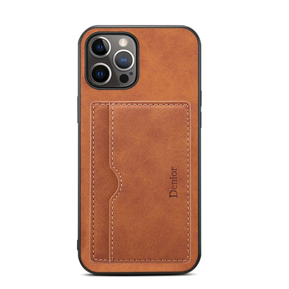 For iPhone 15 Plus Denior PU Single Card Slot Holder Phone Case(Brown) by Denior