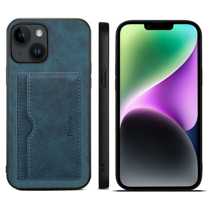 For iPhone 15 Denior PU Single Card Slot Holder Phone Case(Blue) by Denior