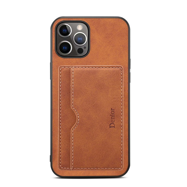 For iPhone 15 Denior PU Single Card Slot Holder Phone Case(Brown) by Denior