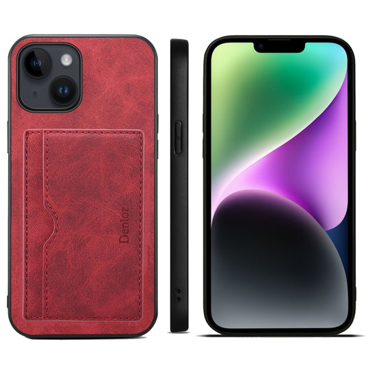 For iPhone 15 Denior PU Single Card Slot Holder Phone Case(Red) by Denior