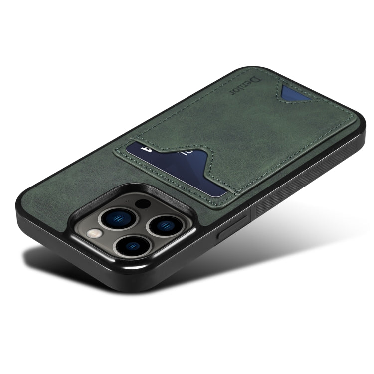 For iPhone 15 Pro Max Denior PU Back Cover Card Slot Holder Phone Case(Green) by Denior