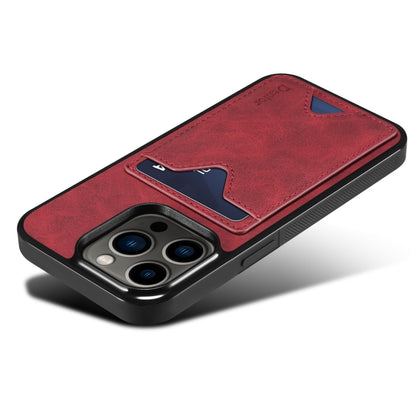 For iPhone 15 Pro Denior PU Back Cover Card Slot Holder Phone Case(Red) by Denior