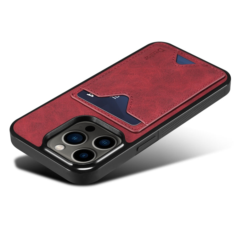 For iPhone 15 Denior PU Back Cover Card Slot Holder Phone Case(Red) by Denior