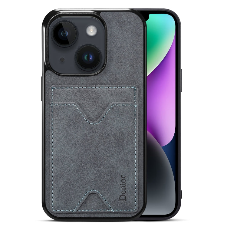 For iPhone 15 Denior PU Back Cover Card Slot Holder Phone Case(Grey) by Denior