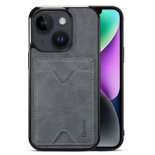 For iPhone 15 Denior PU Back Cover Card Slot Holder Phone Case(Grey) by Denior