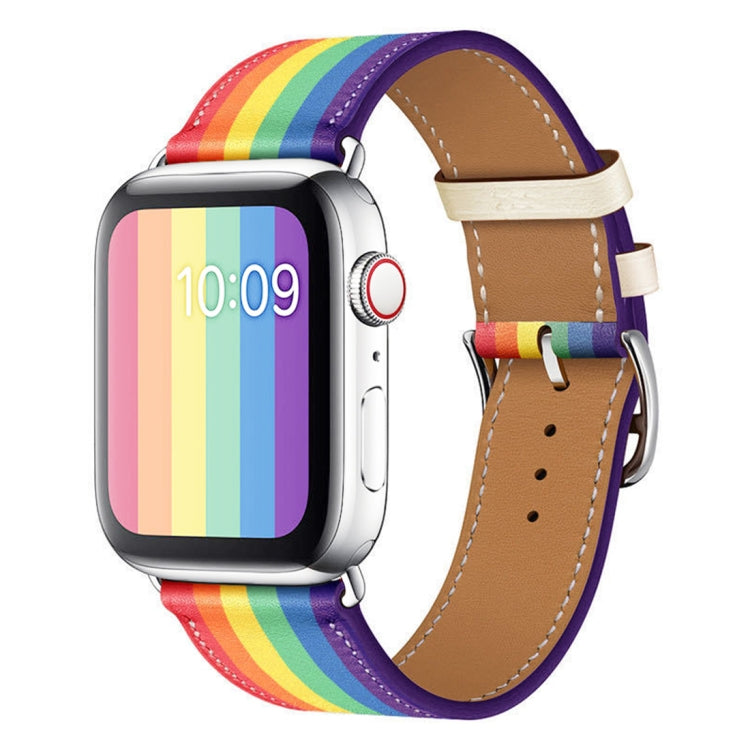 For Apple Watch Series 7 41mm / 6 & SE & 5 & 4 40mm / 3 & 2 & 1 38mm Rainbow Leather Watch Band(White) by bashfashion