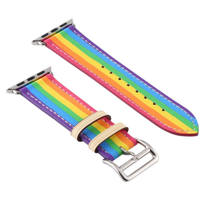 For Apple Watch Series 7 41mm / 6 & SE & 5 & 4 40mm / 3 & 2 & 1 38mm Rainbow Leather Watch Band(White) by bashfashion