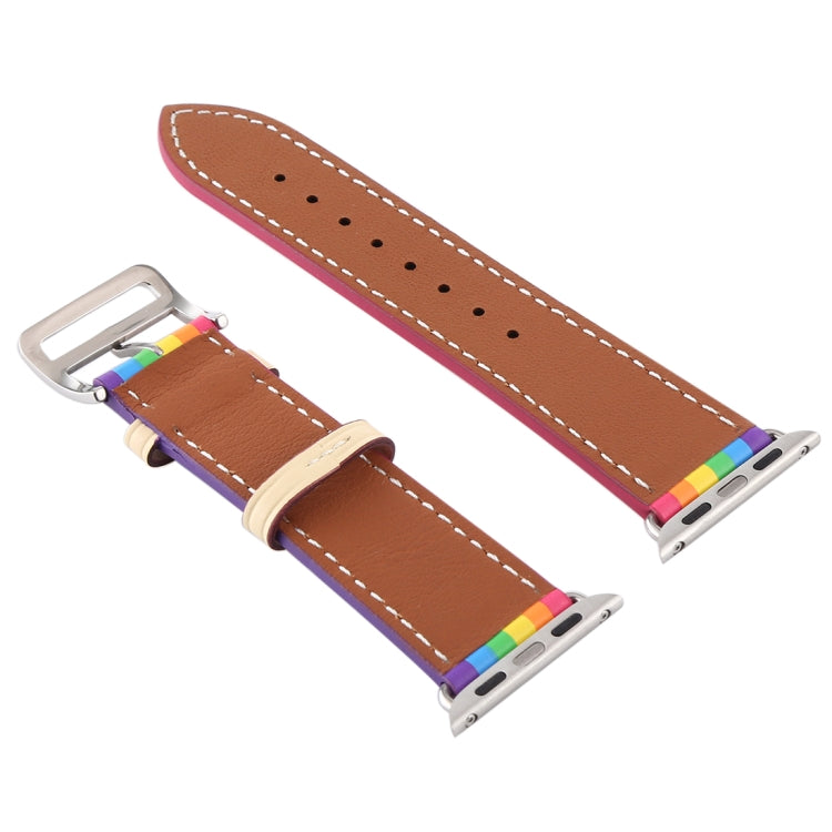 For Apple Watch Series 7 41mm / 6 & SE & 5 & 4 40mm / 3 & 2 & 1 38mm Rainbow Leather Watch Band(White) by bashfashion