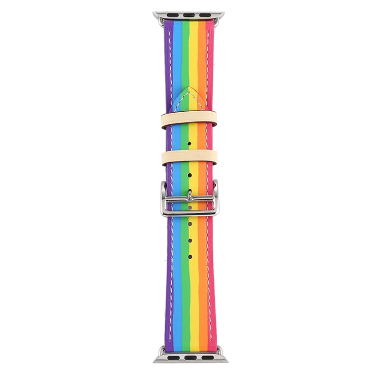 For Apple Watch Series 7 41mm / 6 & SE & 5 & 4 40mm / 3 & 2 & 1 38mm Rainbow Leather Watch Band(White) by bashfashion