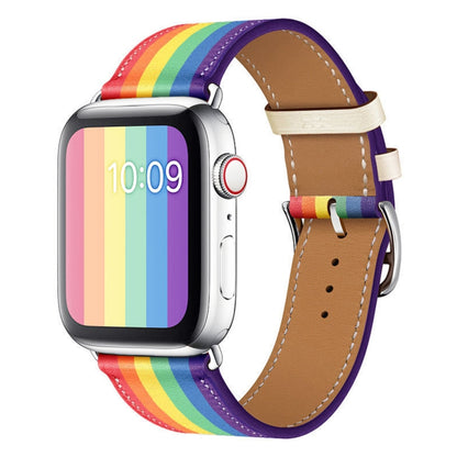 For Apple Watch Series 7 45mm / 6 & SE & 5 & 4 44mm / 3 & 2 & 1 42mm Rainbow Leather Watch Band(White) by bashfashion