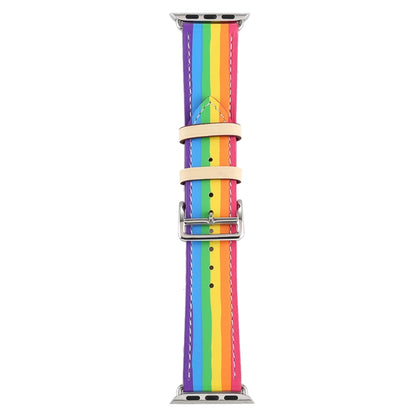 For Apple Watch Series 7 45mm / 6 & SE & 5 & 4 44mm / 3 & 2 & 1 42mm Rainbow Leather Watch Band(White) by bashfashion