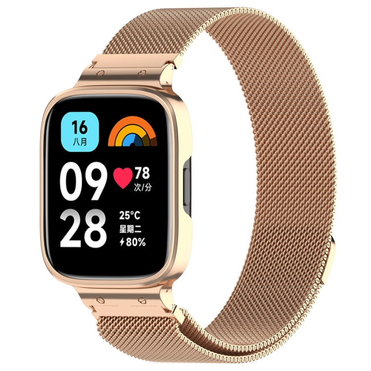 For Redmi Watch 3 Lite / Watch 3 Active 2 in 1 Milan Metal Watch Band with Watch Frame(Rose Gold) by bashfashion