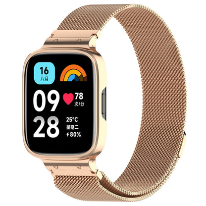 For Redmi Watch 3 Lite / Watch 3 Active 2 in 1 Milan Metal Watch Band with Watch Frame(Rose Gold) by bashfashion