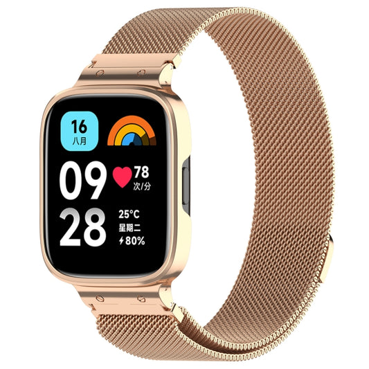 For Redmi Watch 3 Lite / Watch 3 Active 2 in 1 Milan Metal Watch Band with Watch Frame(Rose Gold) by bashfashion