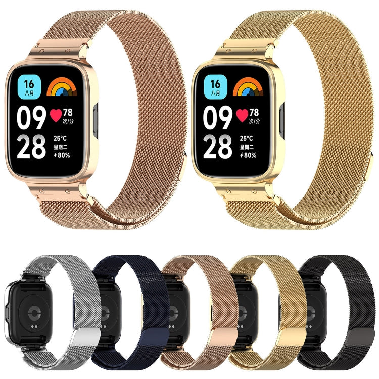 For Redmi Watch 3 Lite / Watch 3 Active 2 in 1 Milan Metal Watch Band with Watch Frame(Rose Gold) by bashfashion